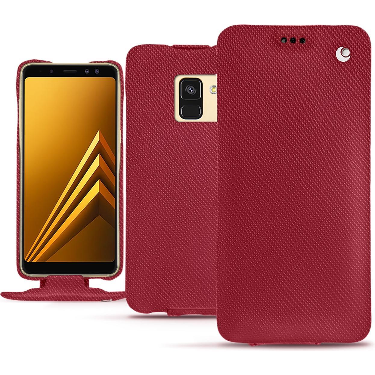 Noreve Lederschutzhülle vertikal (Samsung Galaxy A8 (2018)), Smartphone Hülle, Rot