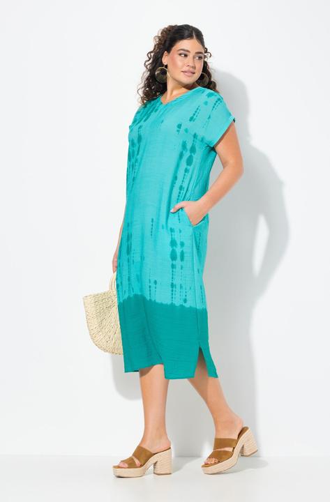 Produktbild Ulla Popken Kaftan, Leinenmix, Batikdruck, V-Ausschnitt, Halbarm (54)