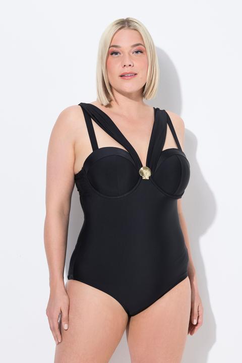 Actual product image Ulla Popken Draped Strap One Piece Underwire Swimsuit (58)