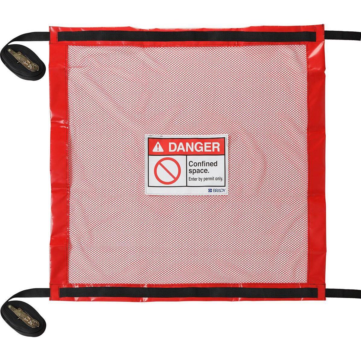 Brady, Etiketten, Set mit verschliessbaren Schachtabdeckungen, PVC-beschichtetes Polyester, Rot, Enger Raum – M