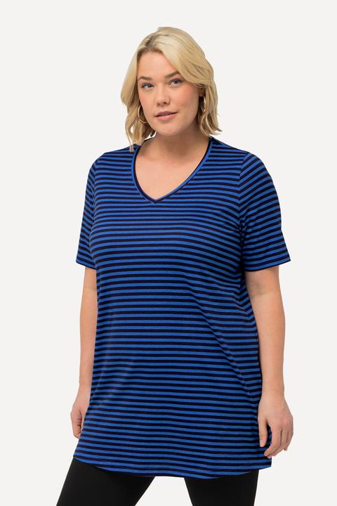 Immagine prodotto Ulla Popken Maglia dal taglio lungo e svasato con righe, scollo a V e mezze maniche (58)