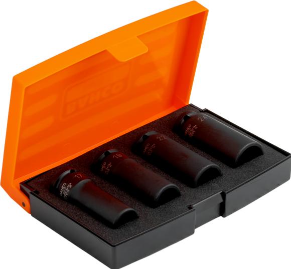 Produktbild Bahco 1/2" Kraft-Steckschlüssel-Satz, lange Ausführung, metrisch, Sechskant, phosphatiert - 4-teilig (17 mm, 19 mm, 22 mm, 24 mm)