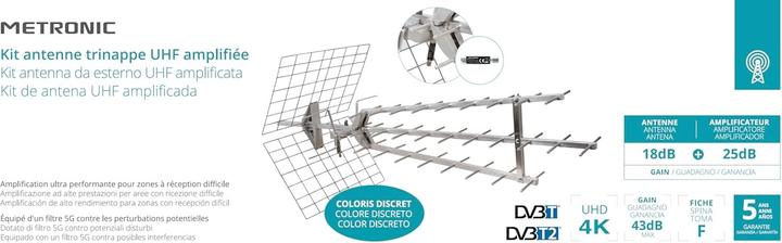 Image du produit Metronic 415061 Amplified UHF Outdoor Antenna 43 DB (43 dB, DVB-T / -T2)