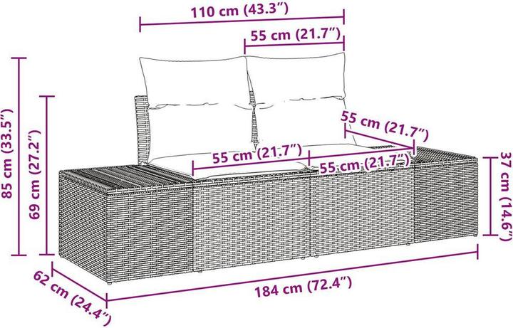 Produktbild vidaXL 6-tlg. Garten-Sofagarnitur mit Kissen Schwarz Poly Rattan