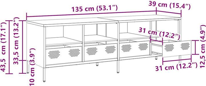 Produktbild vidaXL TV Schrank Lowboard Fernsehschrank Fernsehtisch Kaltgewalzter Stahl (135 x 39 x 43.5 cm)