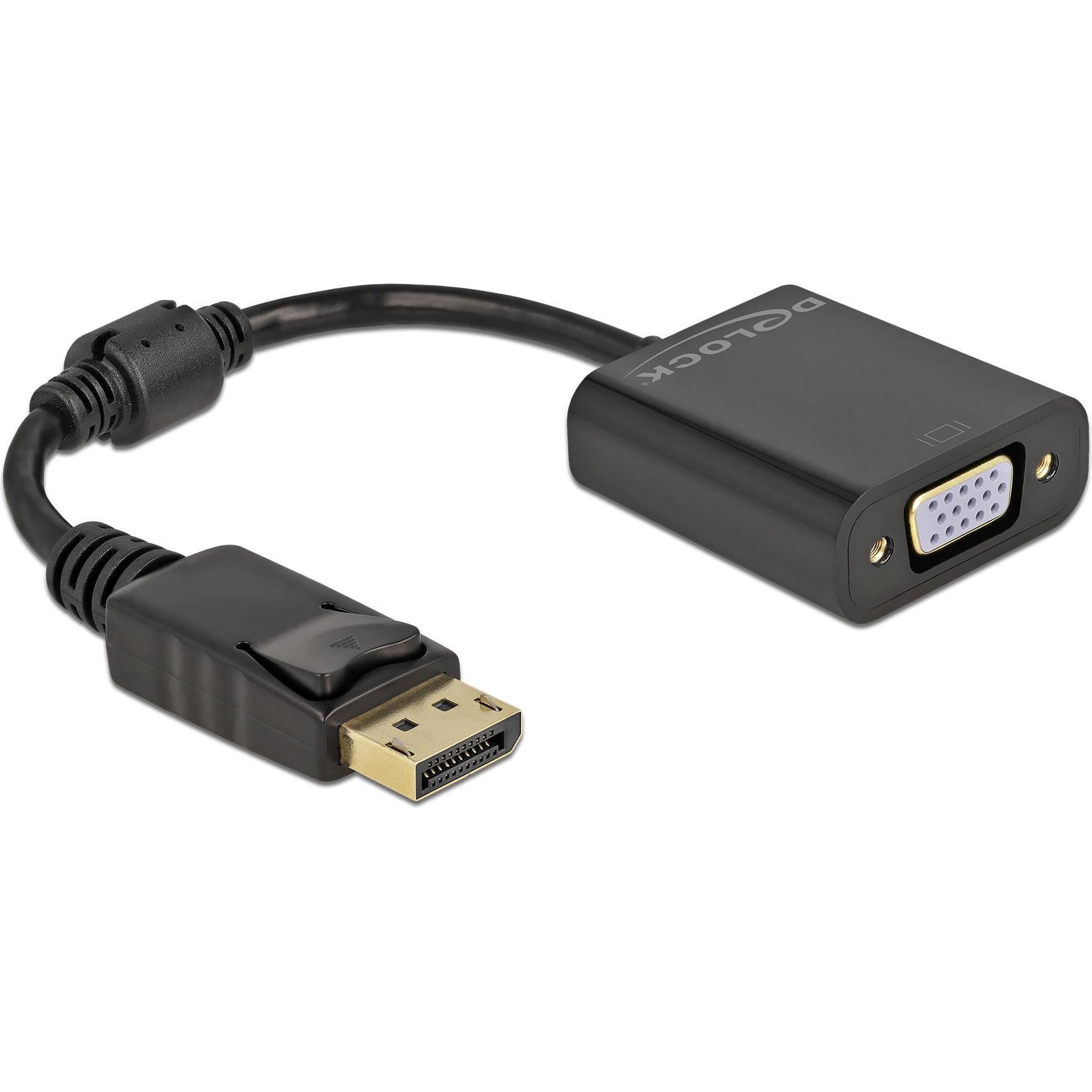 Delock Adapter DisplayPort 1.2 Stecker zu VGA Buchse Passiv schwarz (0.15 m, DisplayPort), Video Kabel