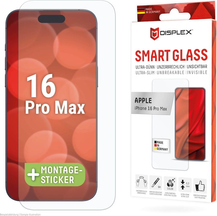 Actual product image Displex Smart Glass, Displayschutzfolie (1 Piece, Apple iPhone 16 Pro Max)