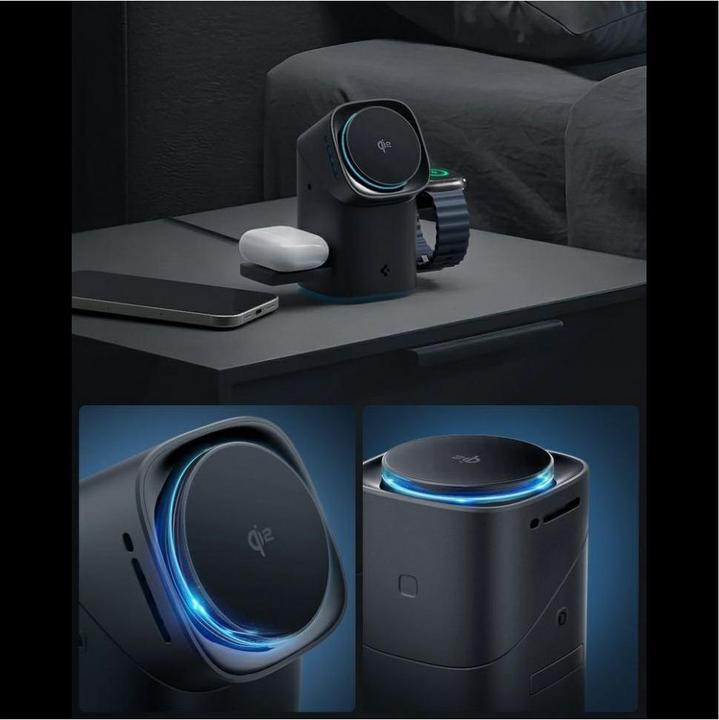 Productafbeelding Spigen Ładowarka indukcyjna Essential EF223MS 3w1 Qi2 obrotowa MagSafe czarny (15 W)