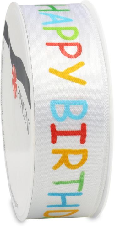 Image du produit Magni Ruban de satin 25mmx3m Happy Birthday blanc (1x)