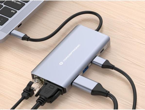 Productafbeelding Conceptronic Dock USB-C->HDMI, USB3.0, 100WPD 10-in-1 0,2m sw (USB-C, 10 ports)