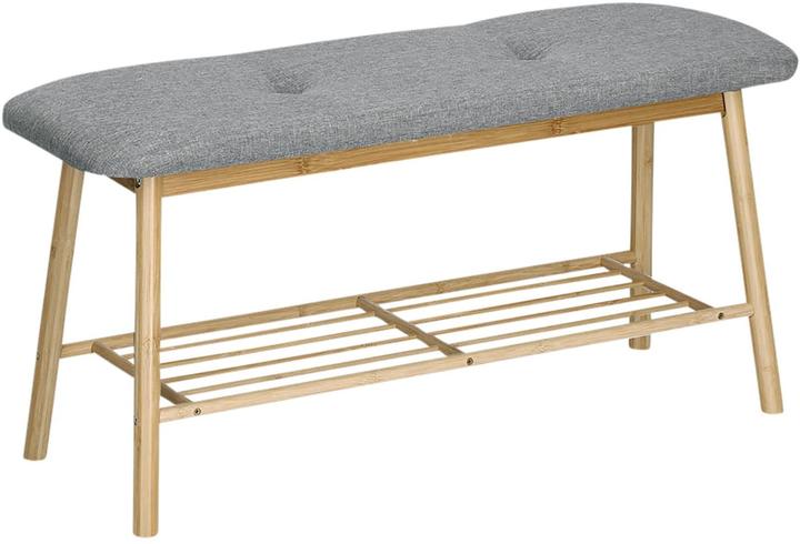 Productafbeelding Zeller Present Schoenbankje met plank, bamboe/linnen, grijs (89,5 x 30 x 44 cm)