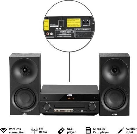 Image du produit Micro Akai - stereo con sintonizzatore FM RDS digitale, lettore CD MP3 e WMA, Bluetooth (Bluetooth, Lecteur de CD, 2x 20 W)