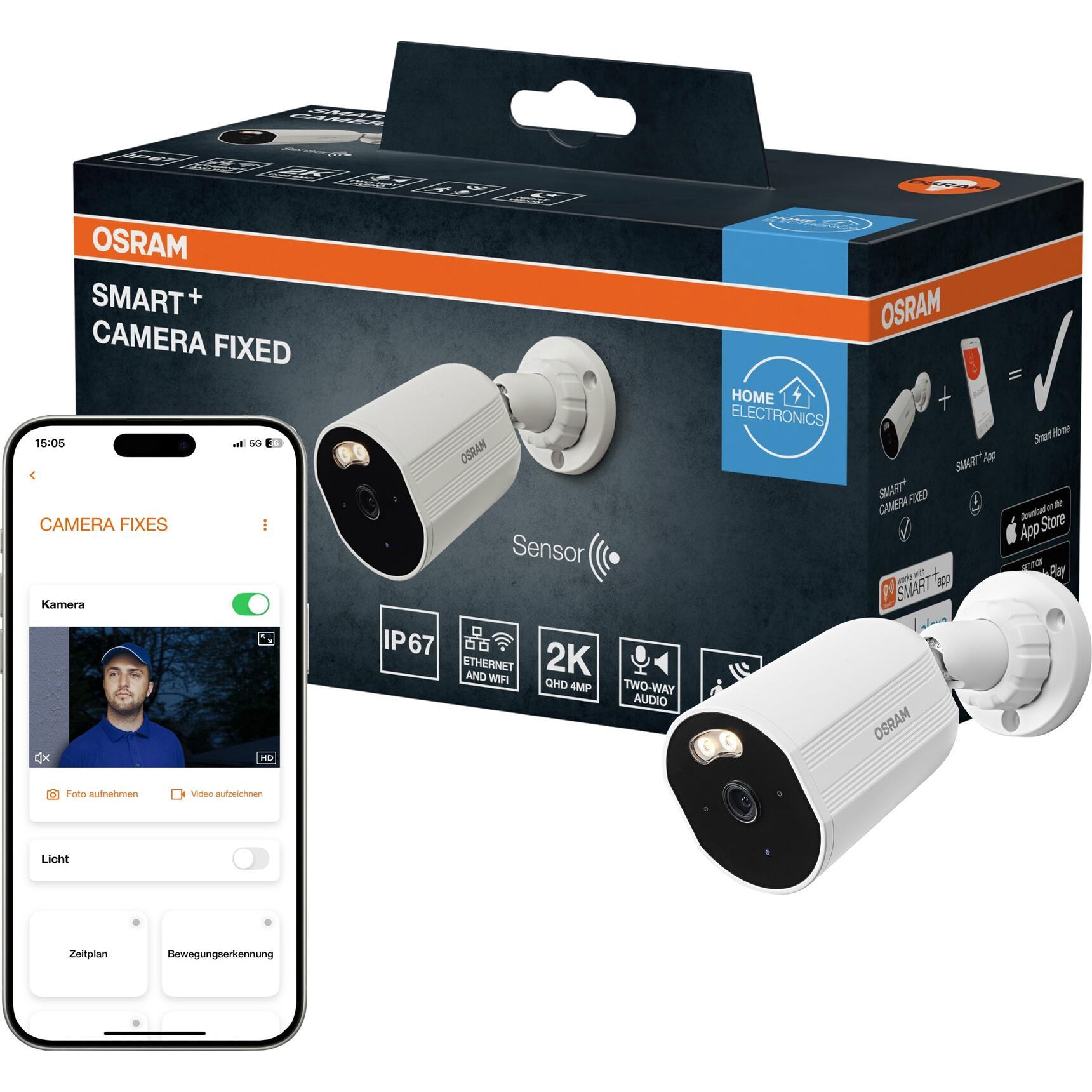 Osram SMART+ WIFI OUTDOOR CAMERA FIXED White (2560 x 1440 Pixels), Telecamera di rete, Bianco