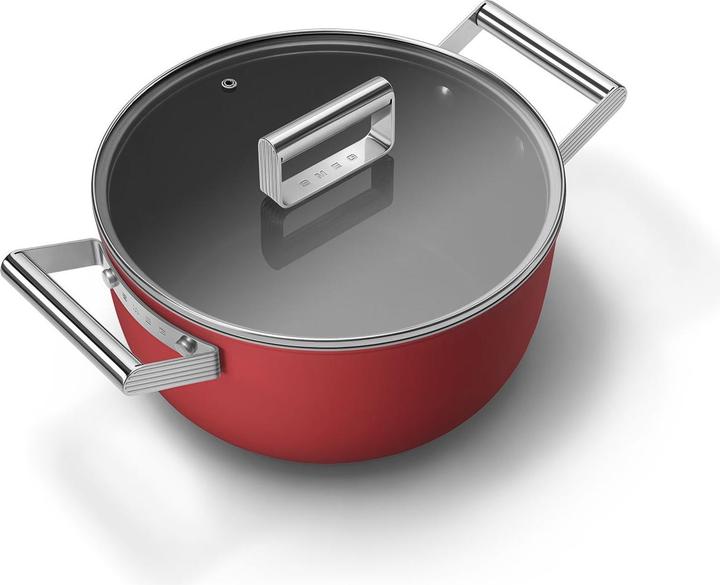 Actual product image Smeg CKFC2411RDM Casserole Ø 24 cm with glass lid, 2 handles, red (24 cm, Casserole + Stewpot, Aluminium, Stainless steel)