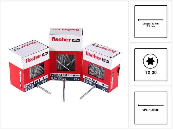 Immagine prodotto Fischer Vite per pannelli truciolari Power-Fast II FPF II 6,0x130 mm 100 pezzi ( 670461 ) testa svasata con (100 Viti per pezzo)