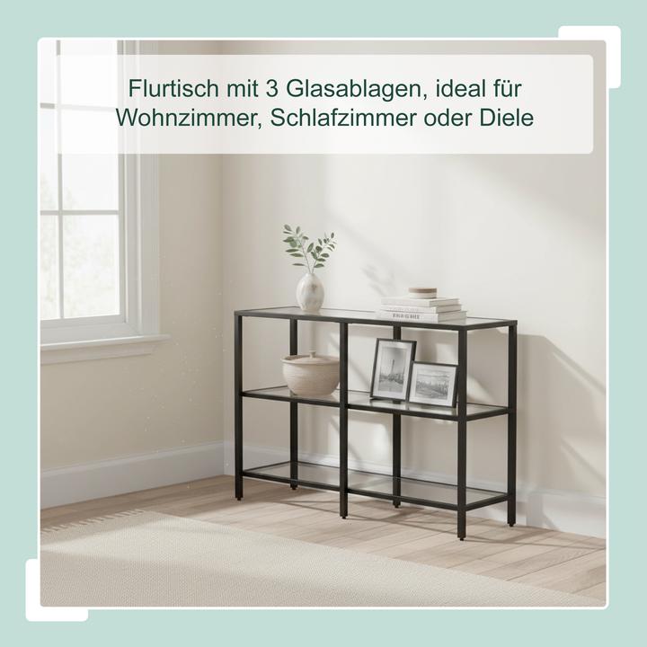 Actual product image Relaxdays Konsolentisch mit 3 Glasablagen (100 x 30 x 73 cm)