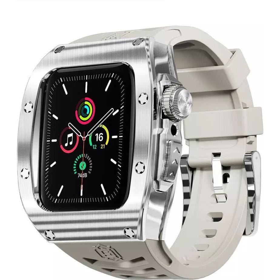 Shellbox - Waterproof IP68 + Watchband - Apple Watch 4 / 5 / 6 / SE (44mm) - Silver, Smartwatch Zubehör, Silber