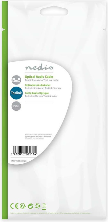 Immagine prodotto Nedis Cavo audio ottico con spina TosLink (2 m, TOSLINK)