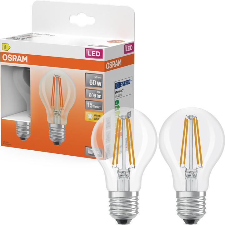 Image du produit Osram LED Leuchtmittel LED Retrofit CLASSIC A 5.9W 827 Clear E27 Warm weiss 4099854468773 (E27, 806 lm, 6x)