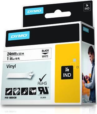 Produktbild Dymo Rhino 24mm schwarz auf weiß Vinyl (2.40 cm, Weiss)