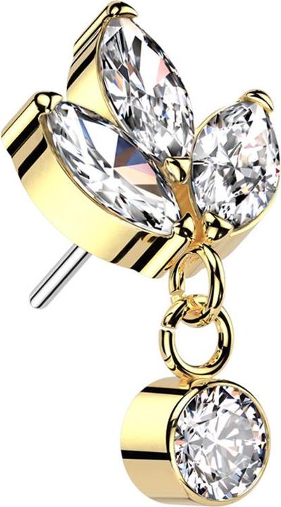 Image du produit Star Piercing Threadless plaqué or trois cristaux ovales pendentif en cristal argenté (Titane, sans laiton)