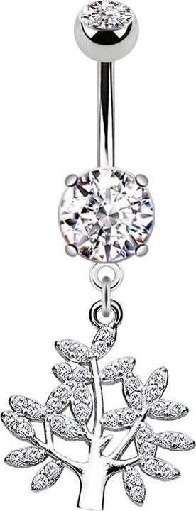 Produktbild Star Piercing Banane silber mit zwei Kugeln Kristall silber Anhänger Lebensbaum (Messing, Chirurgenstahl 316L)