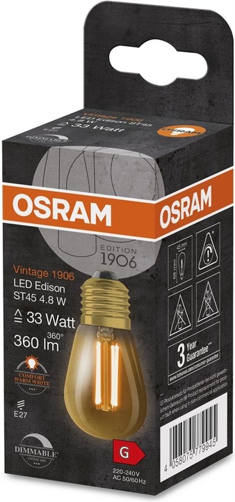 Produktbild Osram Vintage 1906 Led Classic Edison (E27, 4.80 W, 360 lm, 1 x, G)