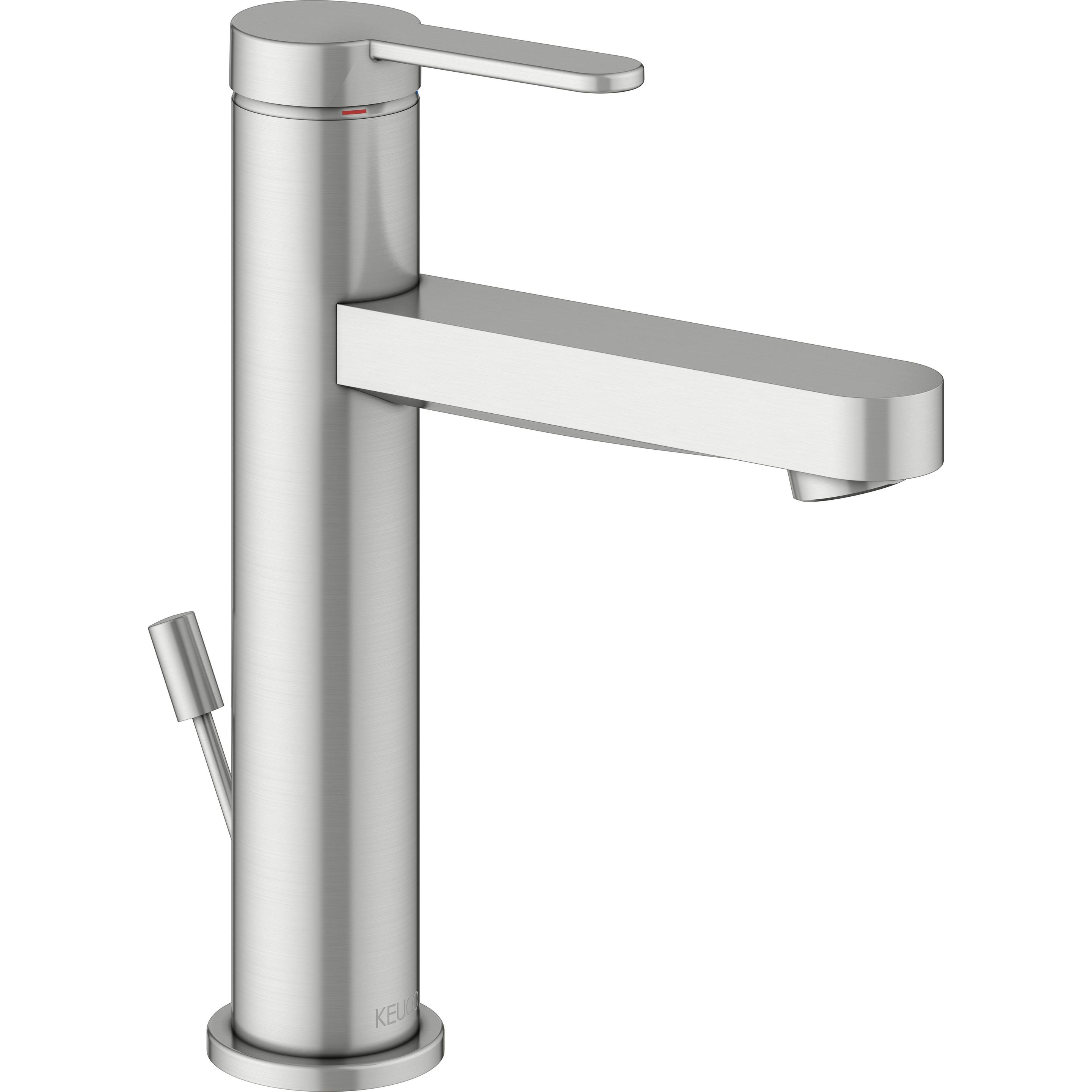 Keuco, Badarmatur, IXMO Flat Einhebel-Waschtischmischer 130, mit Zugstangen-Ablaufgarnitur, Ausladung 124mm
