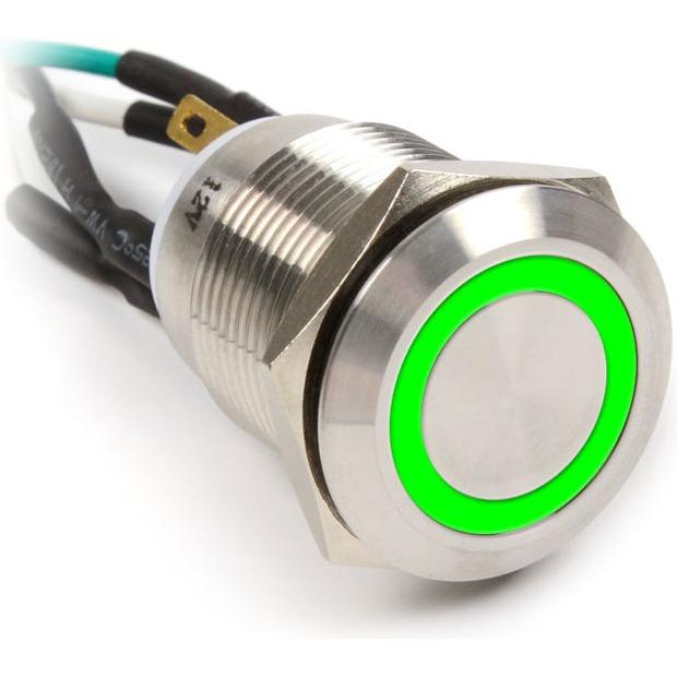 Impactics Vandalismustaster 19mm, IP67, grüne LED - silber, Taster + Schalter, Grün, Silber