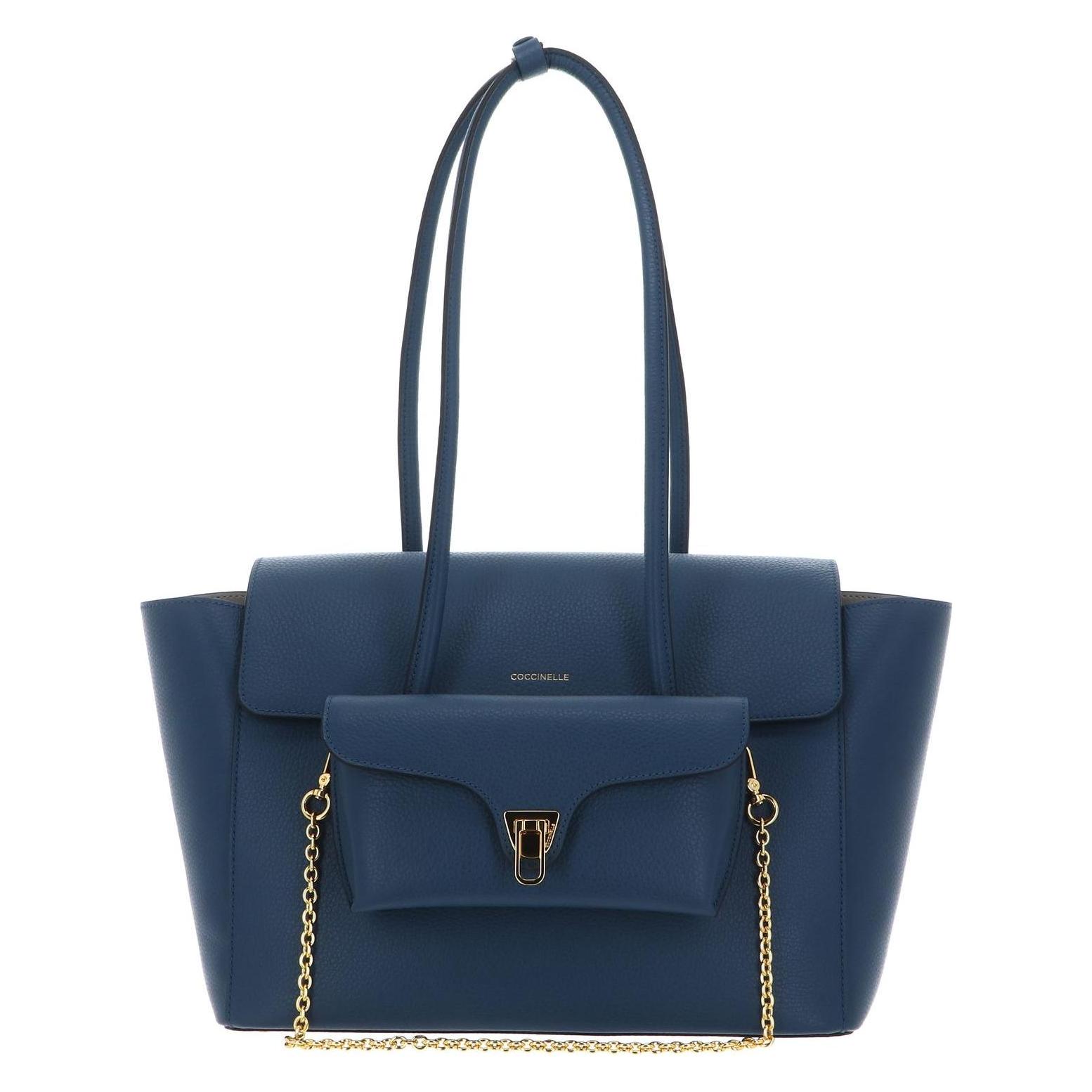 Coccinelle, Damen, Tasche, Double Beat Grained Leather Handbag, Blau