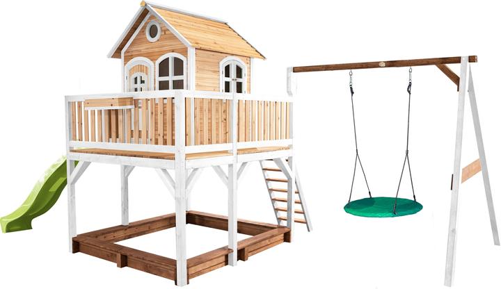 Axi Liam Spielhaus mit Summer Nestschaukel Braun/Weiss - Lindgrüne Rutsche