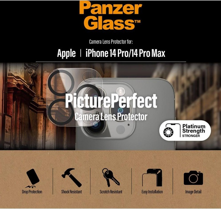 Productafbeelding PanzerGlass Camerabeveiliging iP 6,1/6,7 inch Pro 2022 (1 Stuk, Apple iPhone 14 Pro Max, Apple iPhone 14 Pro)