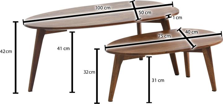 Produktbild FineBuy Couchtisch Wohnzimmertisch 2er Set Nierenform Holz Beistelltisch Tisch (100 x 50 x 42 cm)