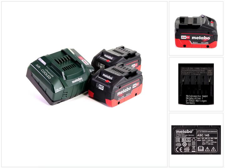 Metabo LiHD 2x battery pack 18V 8,0Ah ( 625369000 ) + charger ASC 145 ( 627378000 ) (18 V)