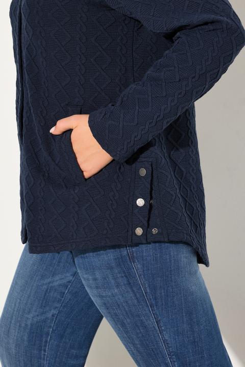 Image du produit Ulla Popken Veste à capuche, motif torsadé et boutons-pression. Dos plus long. (46, 48)