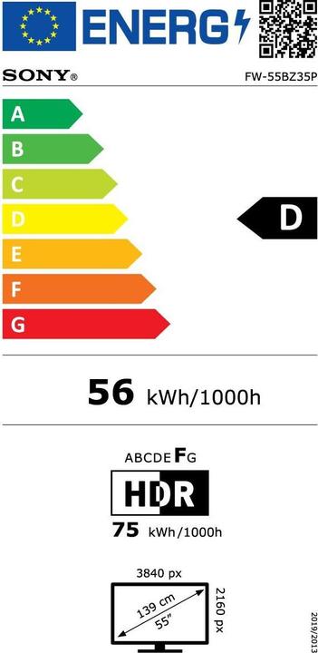 Energy Label Sony FW55BZ35PB.CEI 55IN (3840 x 2160 Pixels, 55")