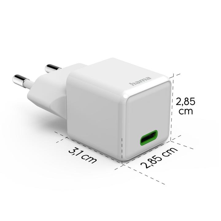 Image du produit Hama Chargeur rapide, USB-C, PD/QC/GaN, super-mini-chargeur, 30 W, blanc (30 W, 1 portion)