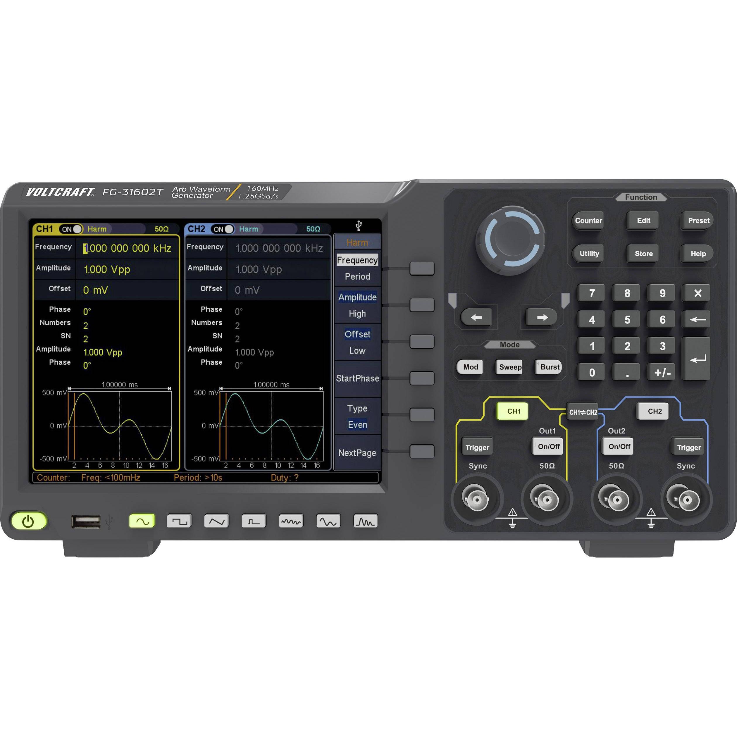 Voltcraft Generatore di segnali arbitrari a 160 MHz a doppio canale con funzionamento touch screen, Misurazione