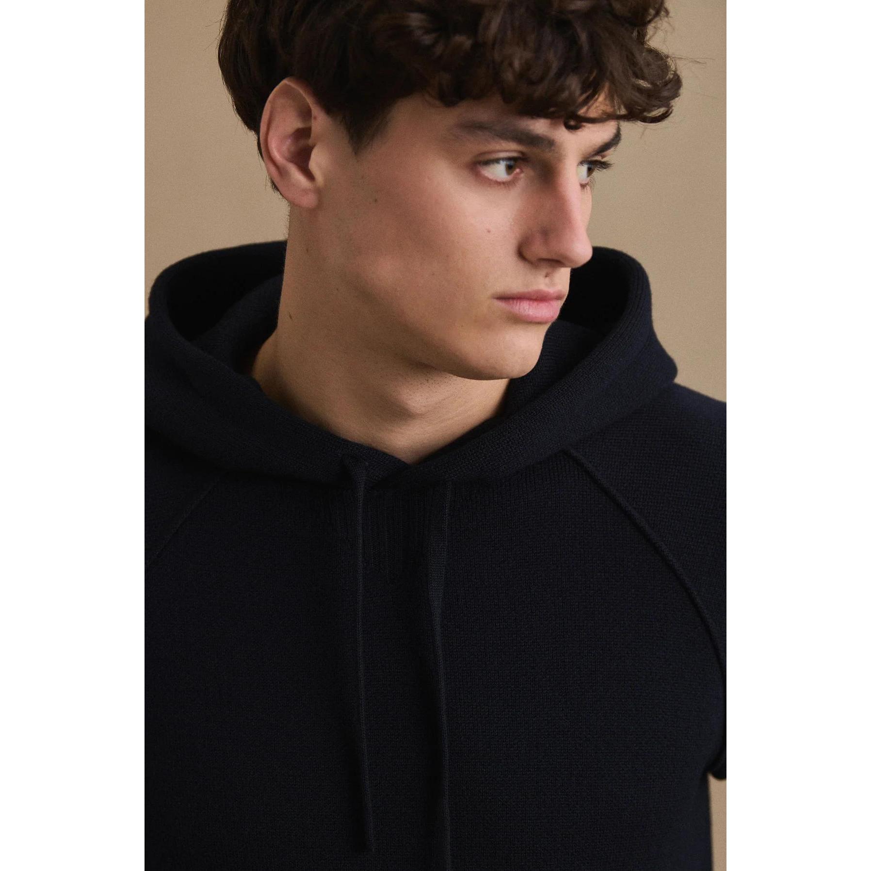 Thumbnail - Le Minor, Pullover, Merino-Woll-Hoodie, Blau, (M)