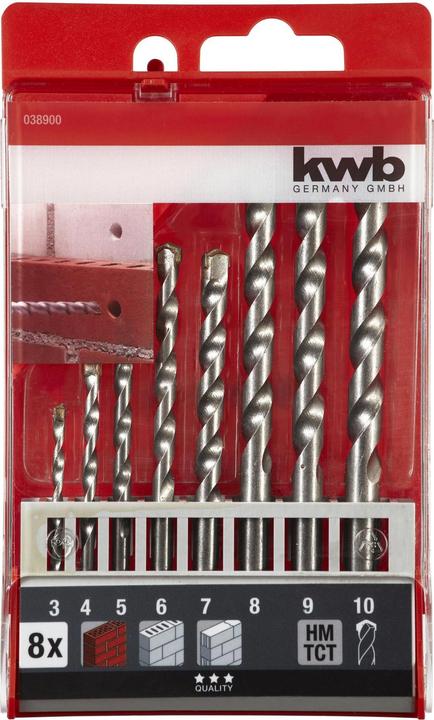 Immagine prodotto kwb Set di punte da muratore 8 pezzi con punta in metallo duro (3 mm, 4 mm, 5 mm, 6 mm, 7 mm, 8 mm, 9 mm, 10 mm)