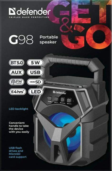 Produktbild Defender G98 black speaker (4 h, Stromversorgung über USB, Akkubetrieb)