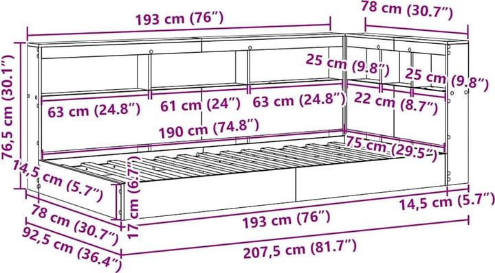 Immagine prodotto VidaXL Libreria letto rovere Sonoma 75x190 cm materiale legno (75 x 190 cm)