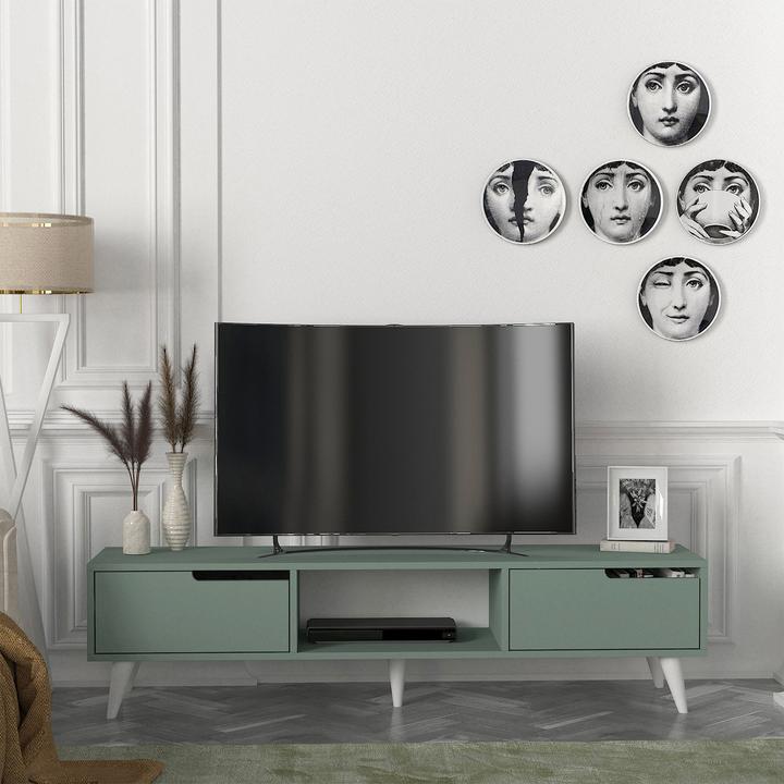 Image du produit En.Casa Fernsehschrank Kullila 160x35x40 cm Grün/Weiss (160 x 35 x 40 cm)