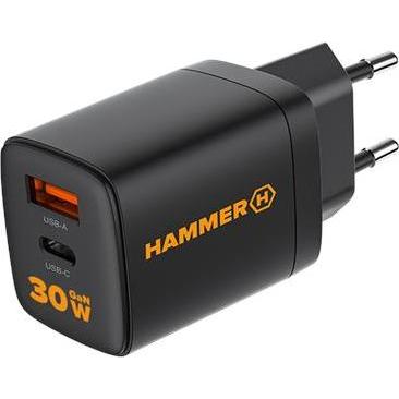 Hammer Fitness Caricatore di rete Hammer RapidCharge Duo 30W GaN USB-A+C, NERO (30 W), Caricatore USB, Nero