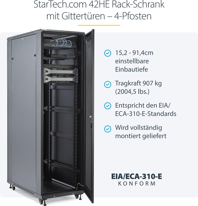 Produktbild StarTech Mount Your Server Or Networking Equipment In This 42u Server Cabinet - 42u Rack (42 HE, 19 Zoll Rack)