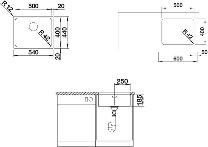 Productafbeelding Blanco Solis 500-U (Onderbouw gootsteen, 54 cm, 44 cm)