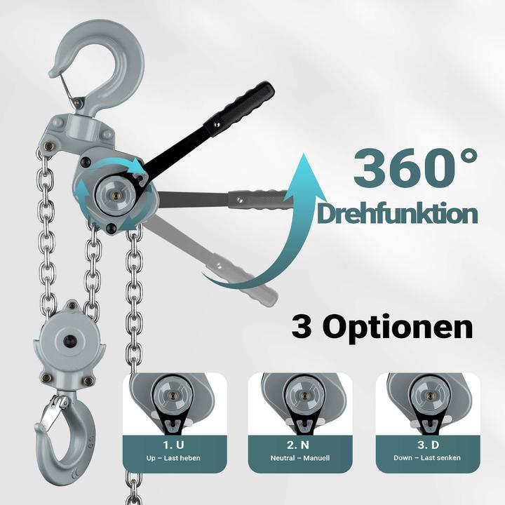 Produktbild Wiltec Mini Hebelzug bis 6t Handkettenzug 1,5m Hubhöhe Kettenzug Hebezeug