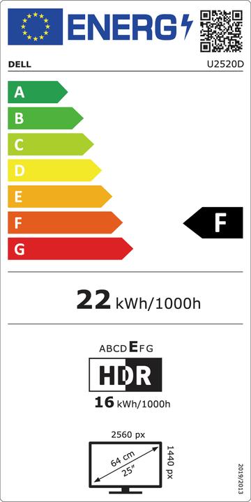 Energy Label Dell UltraSharp U2520D (2560 x 1440 pixels, 25")