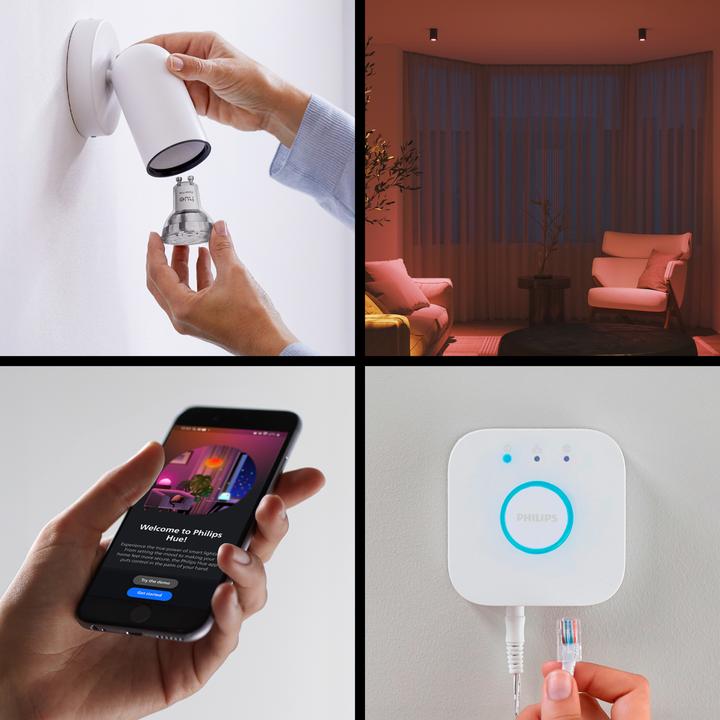 Produktbild Philips Hue Starter Kit Essential White & Color Ambiance + Bridge (GU10, 4.70 W, 345 lm, 5 x, F)