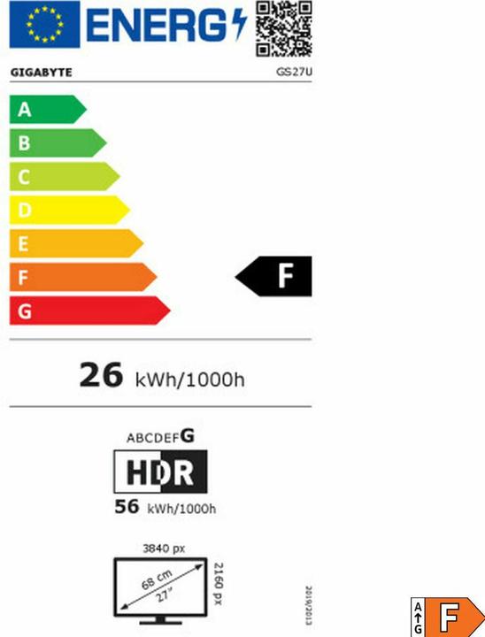 Energy Label Gigabyte GS27U (3840 x 2160 Pixels, 27")
